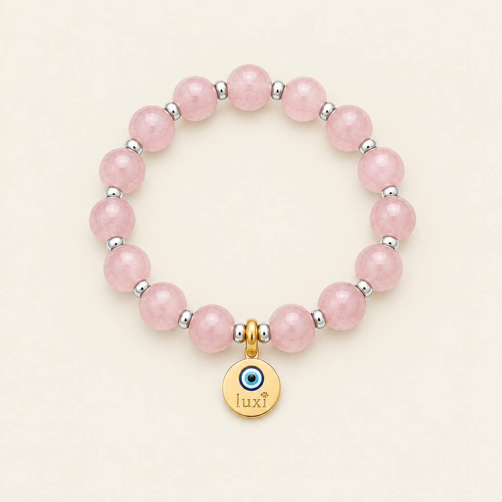 Rose Quartz bracelet flat product shot
