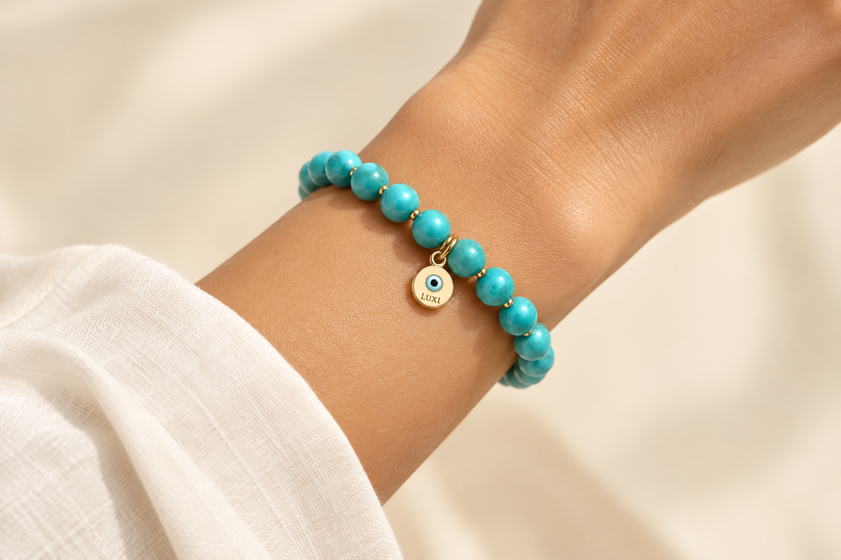Turquoise bracelet worn on wrist